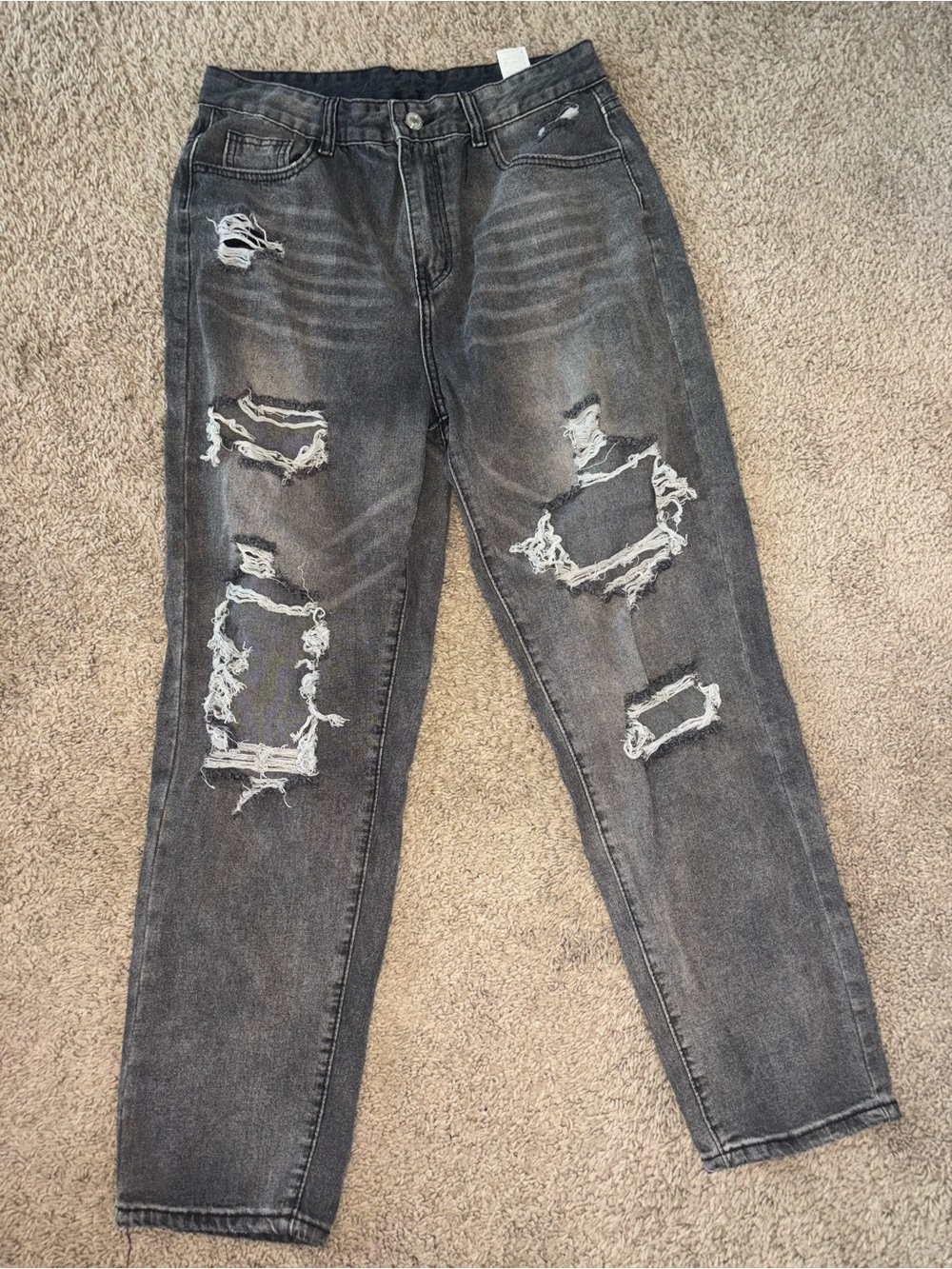 Women’s Large Distressed Black Washed Boyfriend Jeans